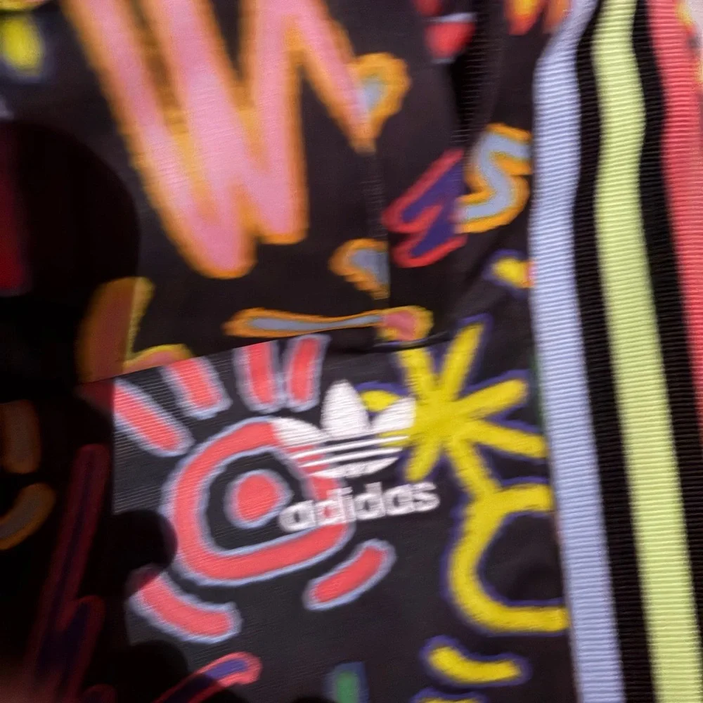 adidas Black Joggers with Neon Scribble Print and Multicolor Side Stripes - Picture 3 of 5